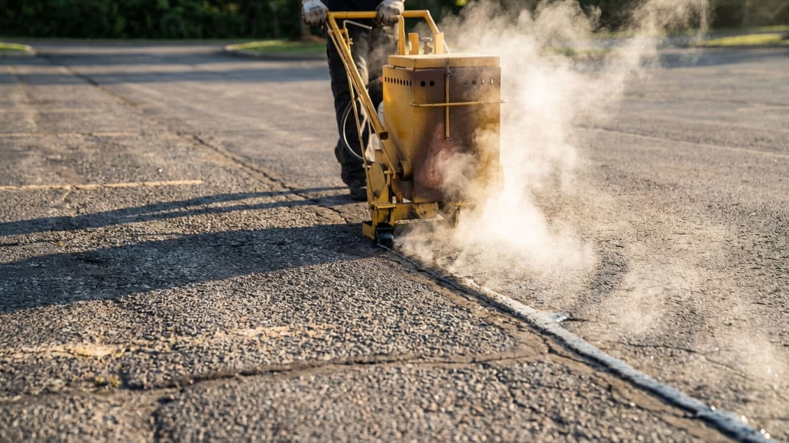 Professional crack sealing repair on NJ asphalt pavement